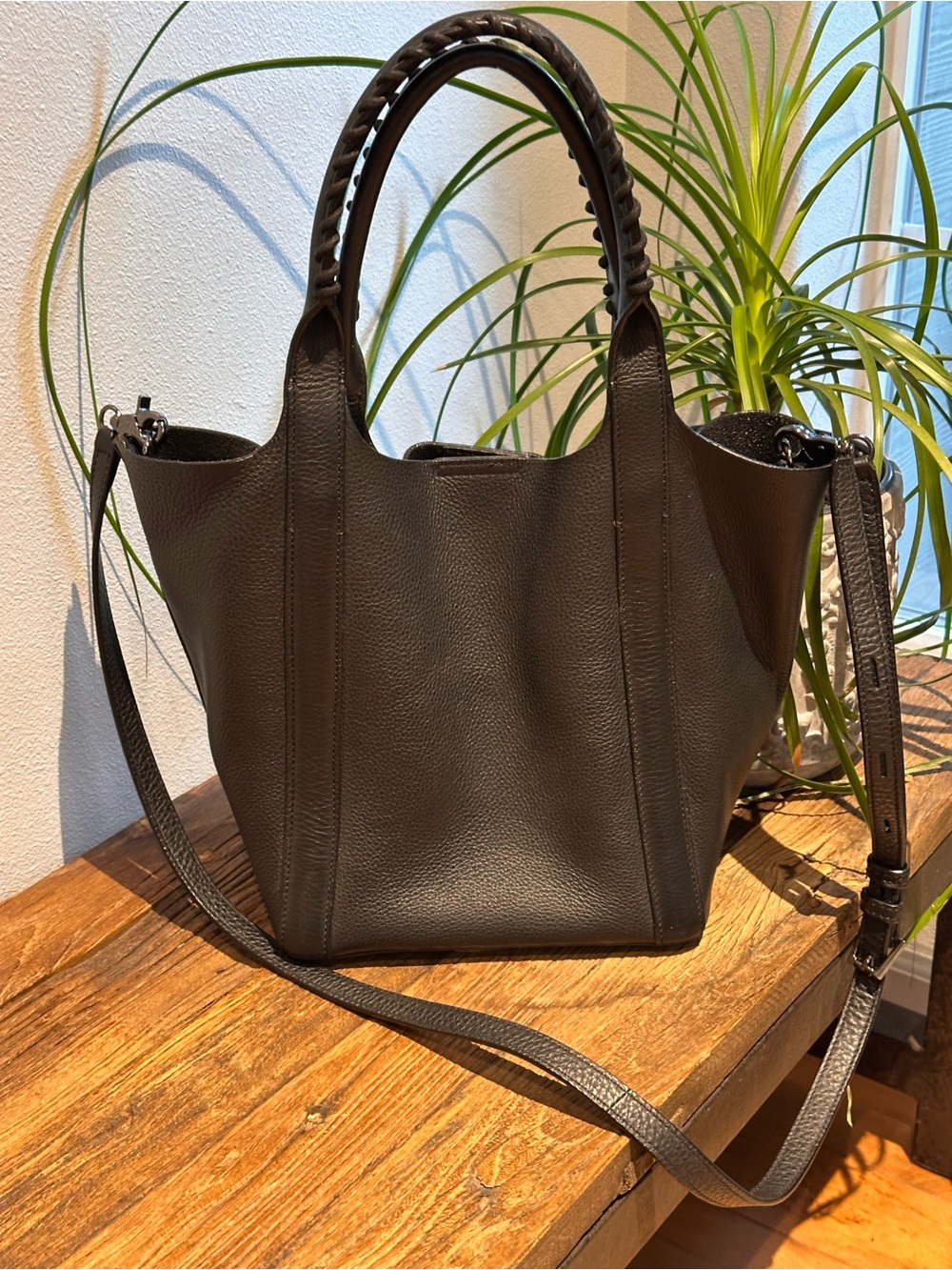 Botkier Black Pebbled Leather Braided-Handle Crossbody Tote - Picture 3 of 10